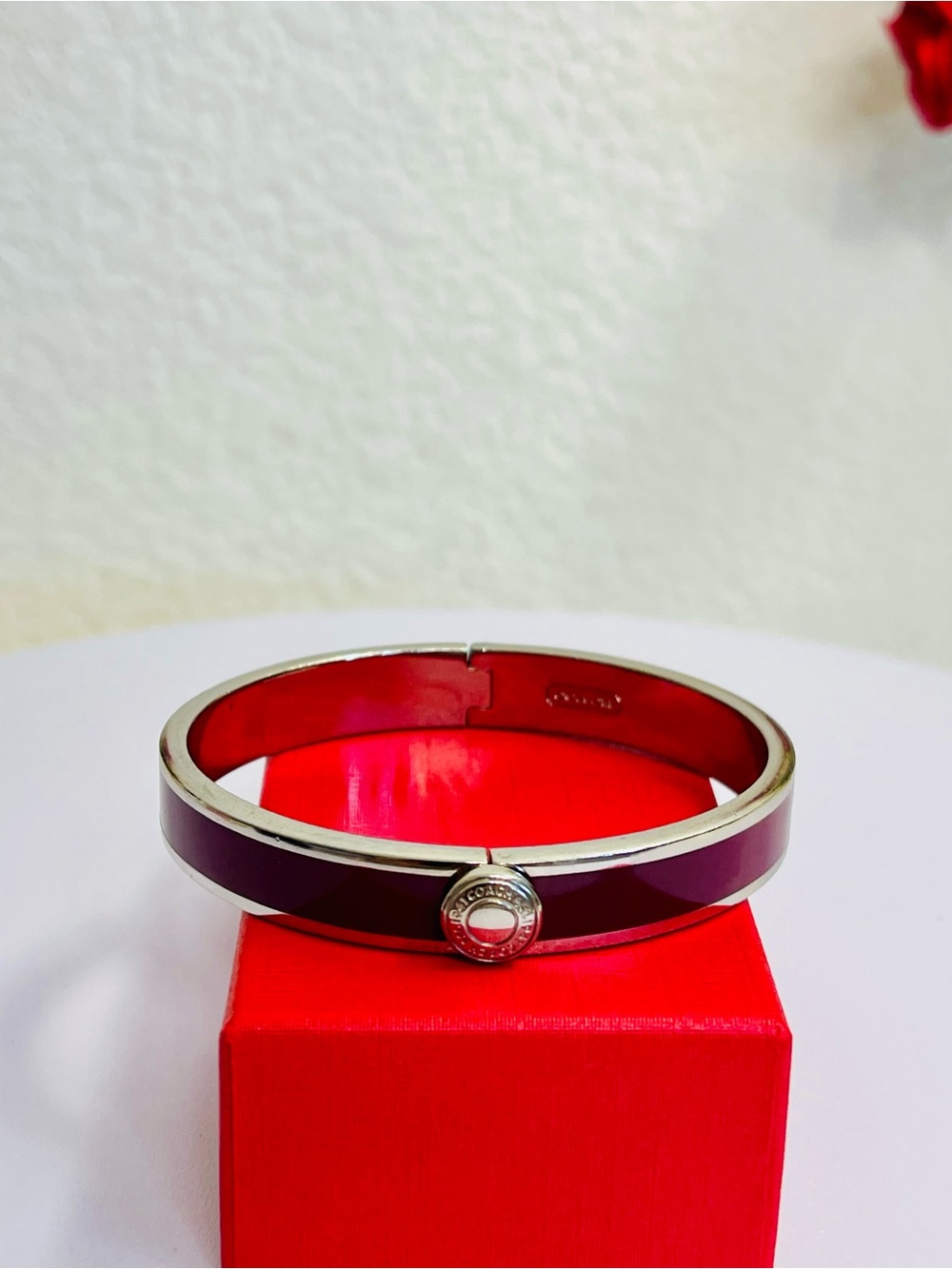 Coach Dark Purple and Silver-tone Enamel Hinged Bracelet